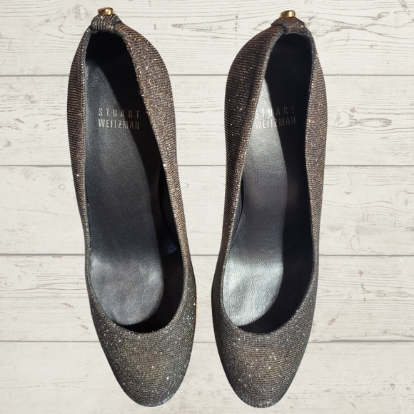Stuart Weitzman Corkswoon Glitter Wedge Heels - Picture 7 of 11